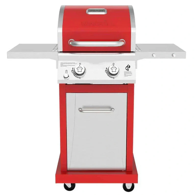 2-Burner Propane Gas Grill, Red Stainless Steel, 28,000 BTUs, Compact Design