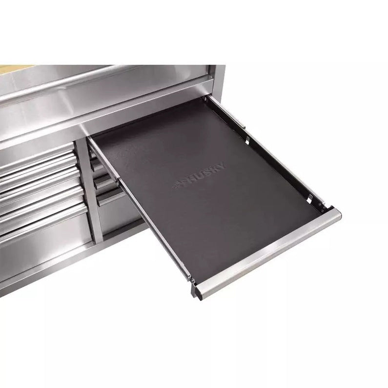 72 in 18-Drawer 24 in. D Mobile Workbench with Solid Wood Top Stainless Steel