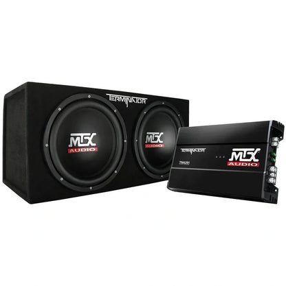 MTX 12" Dual Loaded Car Subwoofer w/Sub Box, Amplifier, & QPower Wiring Kit