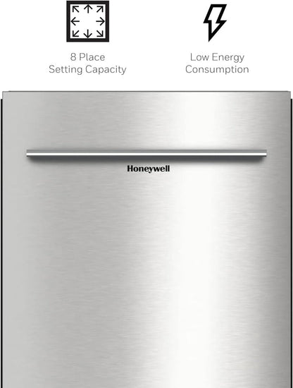 Honeywell 18 Inch Dishwasher with 8 Place settings, 6 Washing Programs, Stainless Steel Tub, UL/Energy Star- Stainless Steel