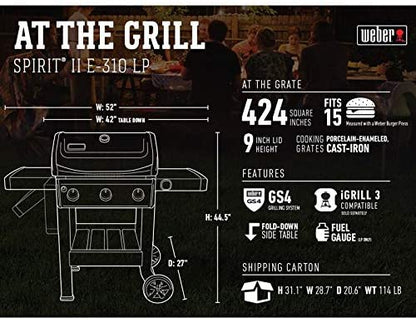 Weber 45010001 Spirit II E-310 3-Burner Liquid Propane Grill, Black
