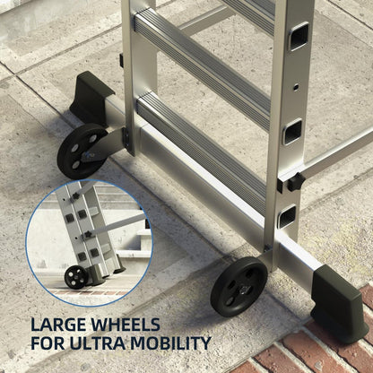 Foldable Scaffolding Ladder, Multipurpose Rolling Work Platform, Scaffold Tower, Ladder Stool Bench, Adjustable Platform, 330 Lbs Duty Rate