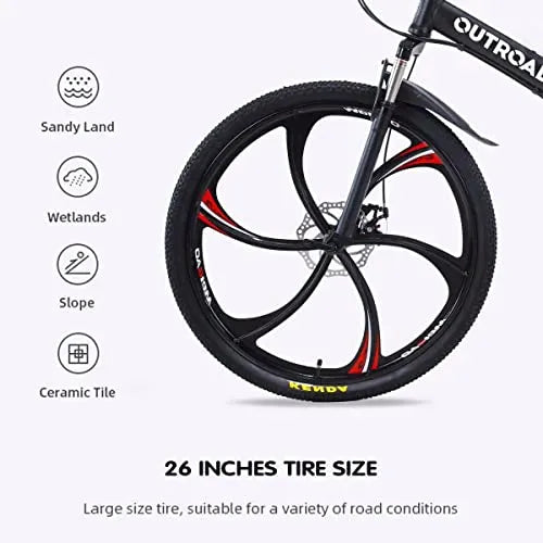 Outroad Folding Mountain Bike 26 Inch for Adult, 21-Speed Dual Suspension MTB Foldable Bicycle
