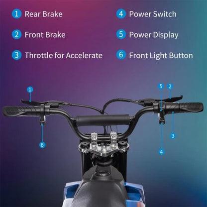 36V Kids Electric Dirt Bike, 36V, 350W, 15.5MPH, LED, 175lbs Max – Blue