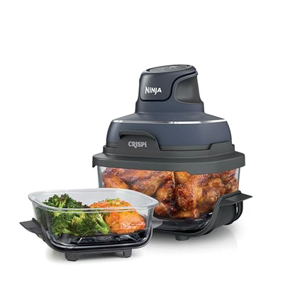Ninja Crispi 4 in 1 Portable Glass Air Fryer Cooking System, 4QT & 6 Cup Glass Containers with Storage Lids, Easy Meals, Microwave, Freezer & Dishwasher Safe, Air Fry, Bake & More, Cyberspace, FN101GY : Home & Kitchen