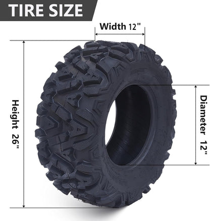 26x12x12 Atv Tires, Set of 2 Atv Tires 26x12-12 6PR, All Terrain Atv/Utv Off-Road Tires, Black