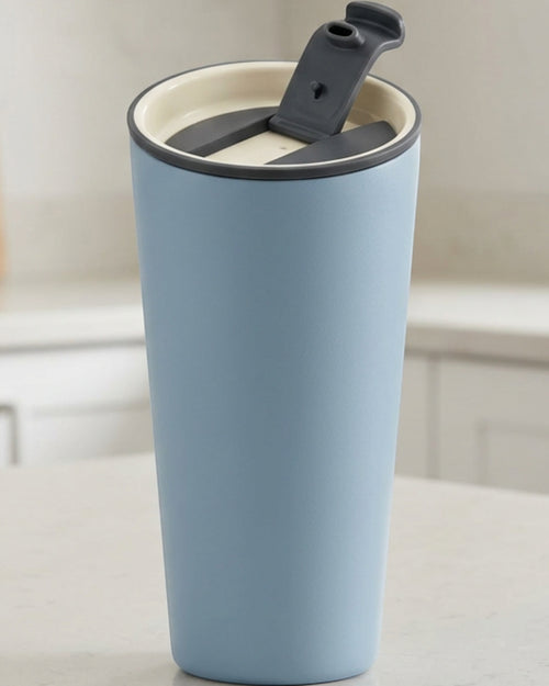 Skvhgx Ceramic-Lined Vacuum Tumbler with Quarter-Turn Lid 15 oz Cloud Blue - Lifestyle view