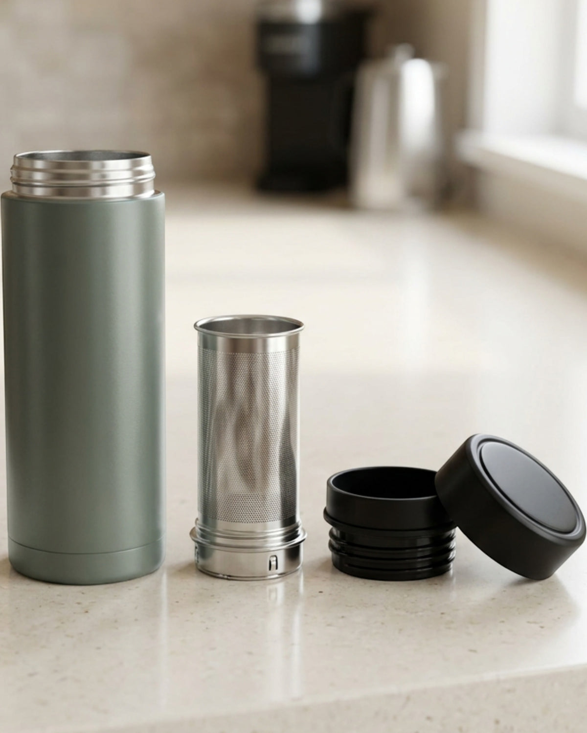 Skvhgx Vacuum Tea Tumbler with Removable Infuser 16 oz Smoke Green - Lifestyle view